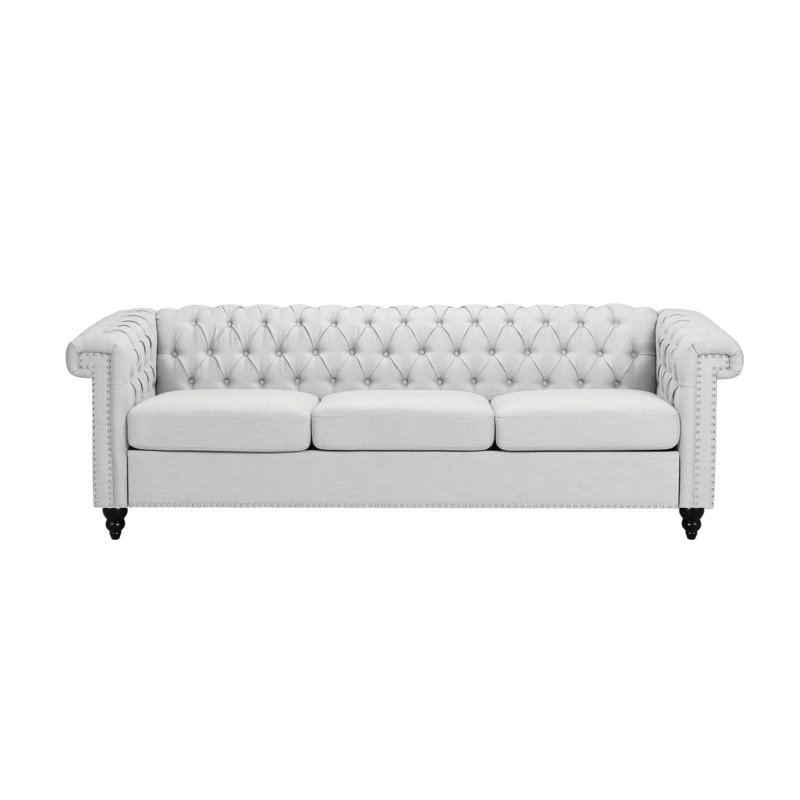 Ensemble de salon 3 places en tissu gris avec capitonnage à boutons profonds et dossier bas, l 83 po x P 32 po