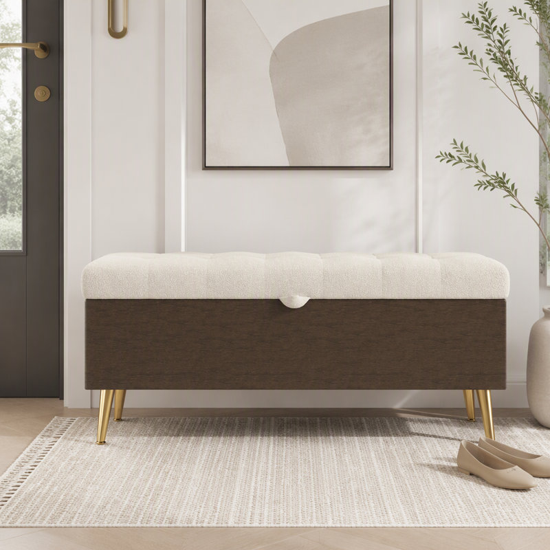 Banc de rangement avec repose-pieds Banc de chambre rembourré avec rangement, Beige, Beige