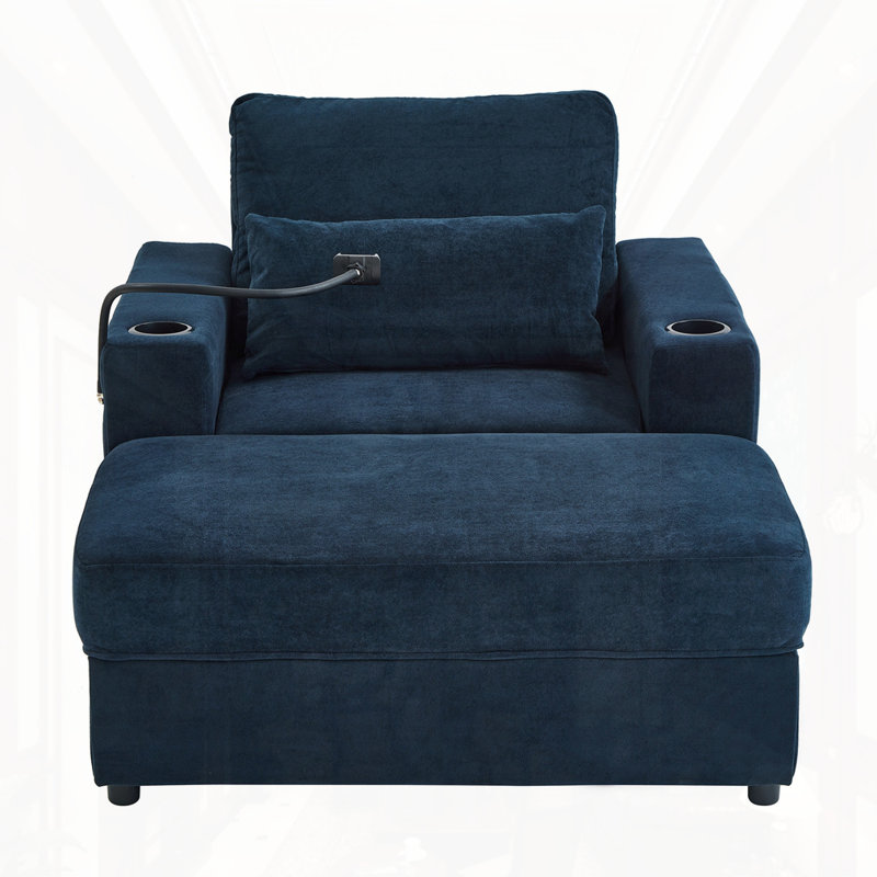 42.5"W Chaise Lounge Sofa Couch, Blue
