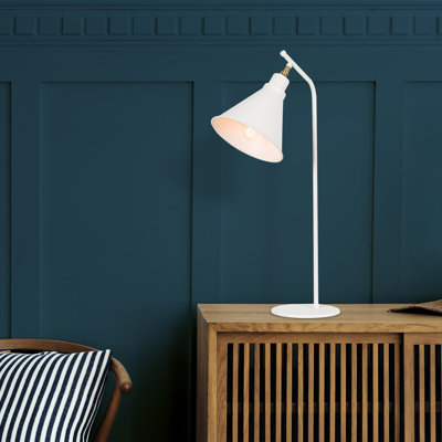Lampe de table moderne blanche, corps en métal, 11,0 po de diamètre x 19,7 po de hauteur | Douille E27, 40 W maximum, câble de 6,6 pi | Design scandinave, couleur unie élégante pour la maison et le bureau, éclairage de fantaisie élégant