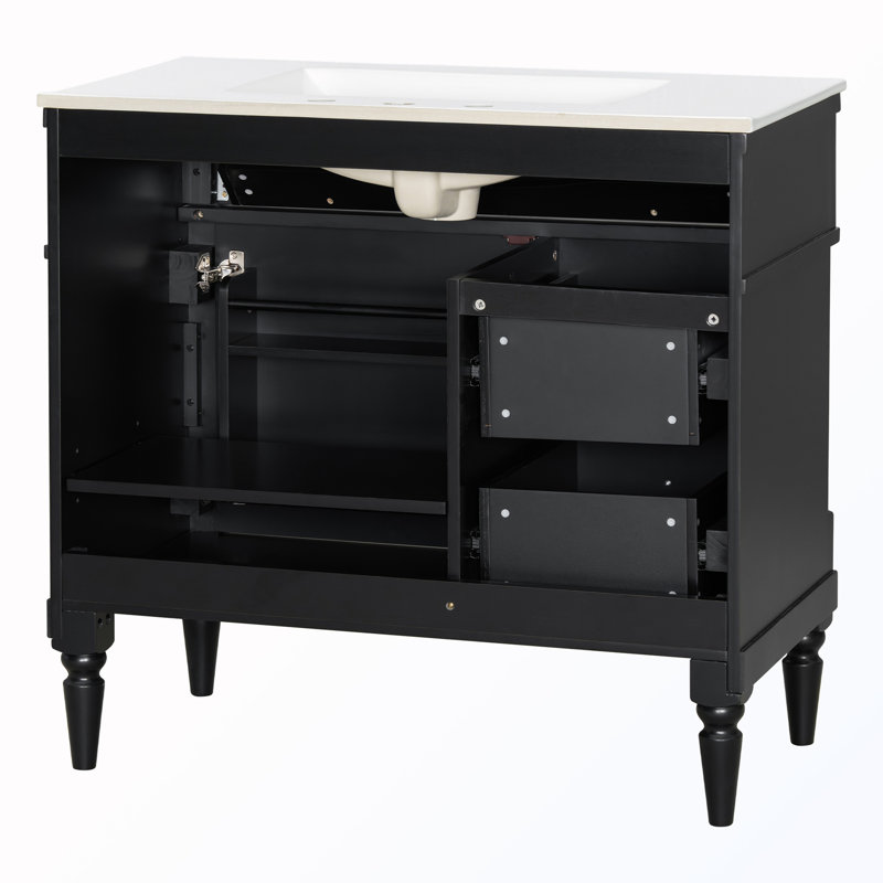 Freestanding Bathroom Cabinet With Flip Drawer, Black