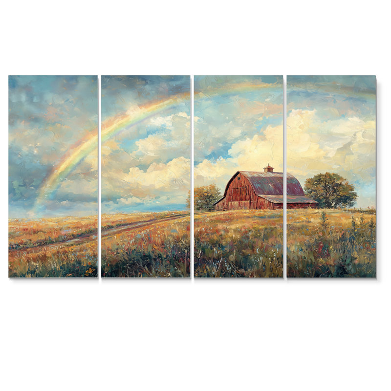 Arc-en-ciel au-dessus de la ferme II - Art mural - Ensemble de décorations murales, H 28 po x l 48 po, 4