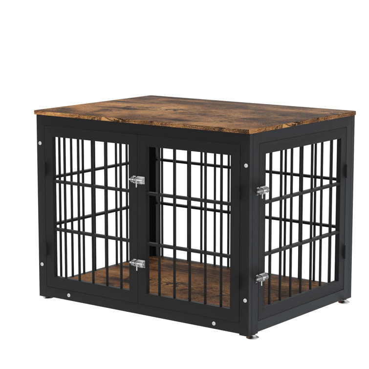 Wood Dog Crate Furniture, Dog Kennel Double Doors Heavy Duty Dog Cage End Table