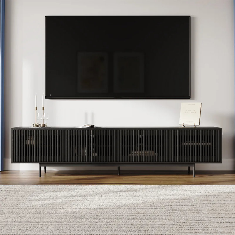 Meuble télé moderne Mid-Century, H 21,26 po x l 95 po x P 18,89 po, Noir