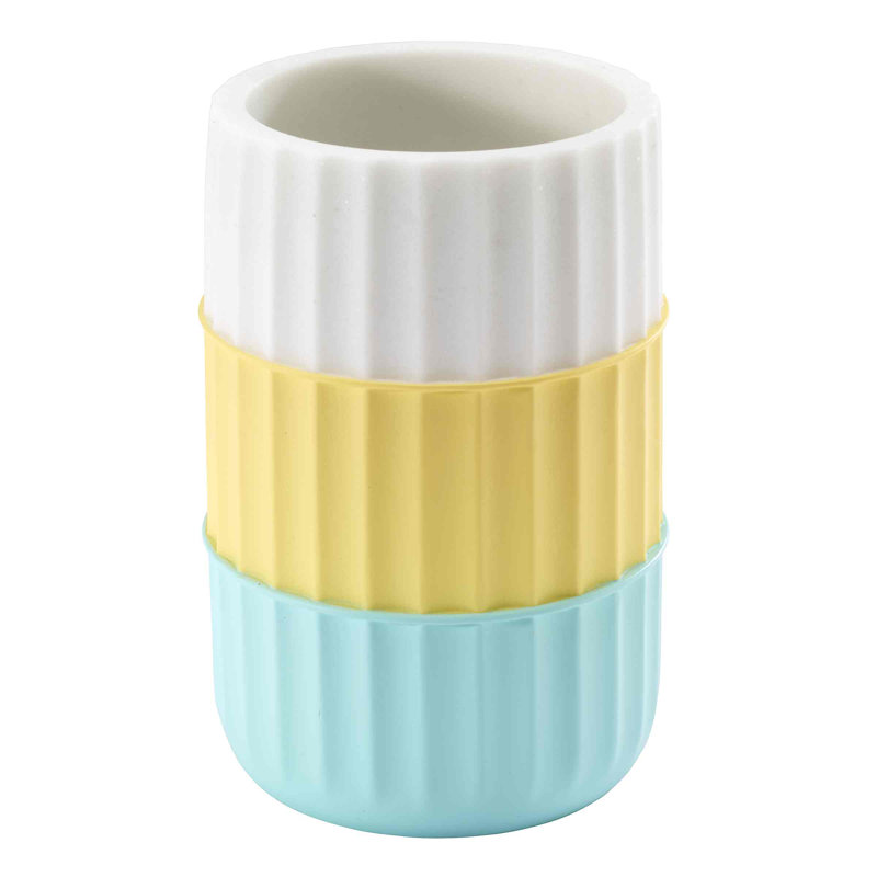 Aqua and Yellow Resin Fluted Bathroom Accessory Set