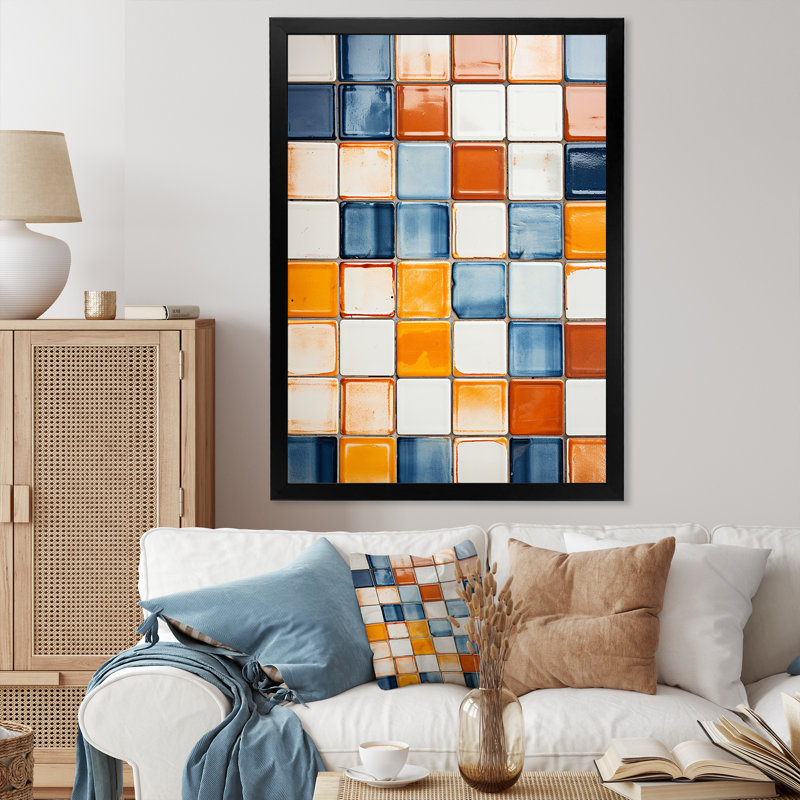 «Earth Tones Color Palette Tiles II», art mural abstrait, Cadre simple noir, H 20 po x l 12 po x P 1 po