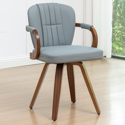 Chaise de bureau pivotante en similicuir moderne avec dossier en bois cintré, pieds en bois, accoudoirs fixes et siège rembourré pour le bureau personnel, la salle d'étude ou la salle de conférence
