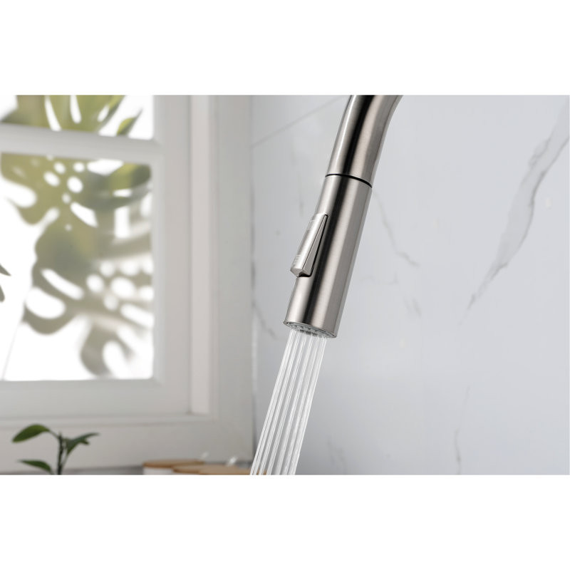 Kitchen Faucet With Pull Down - Brushed Nickel Look, Stainless Steel Build, 360 Rotating Nozzle For Convenient Water Access, Single Handle Temperature And Flow Regulation, Corrosion Coating Pull-Down