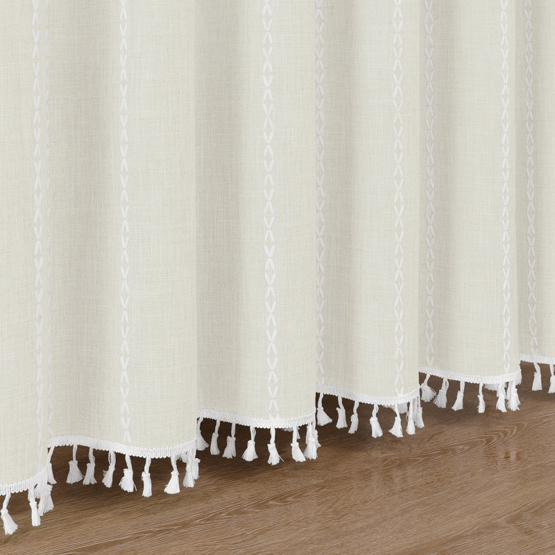  Rideau de douche 71 x 71 en lin tissé avec pampilles - comprend 12 œillets et crochets - 100% polyester, Ivoire ivoire