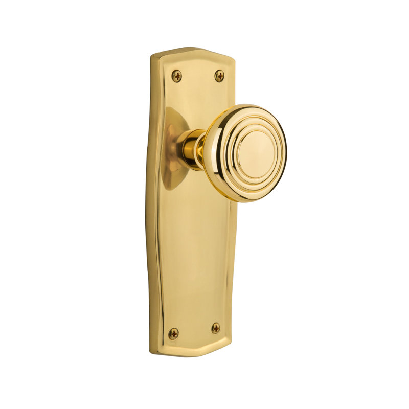 Prairie Plate with Deco Door Knob, 2 3/8, Polished Brass