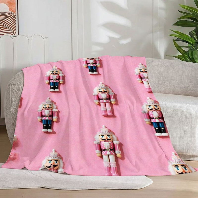 Couverture en flanelle de casse-noisette en bois rose 1 pièce, conception festive douillette, vacances fantaisistes, pour canapé / lit / voyage, 40 x 50