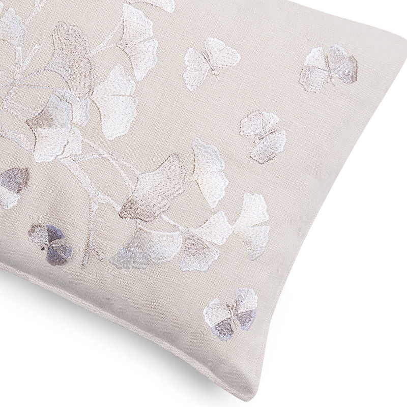 Butterfly Gingko Ombre Embroidered Dec Pillow, Beige;Cream