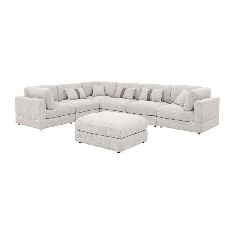 147" Width Modular Sectional, Khaki Microfiber