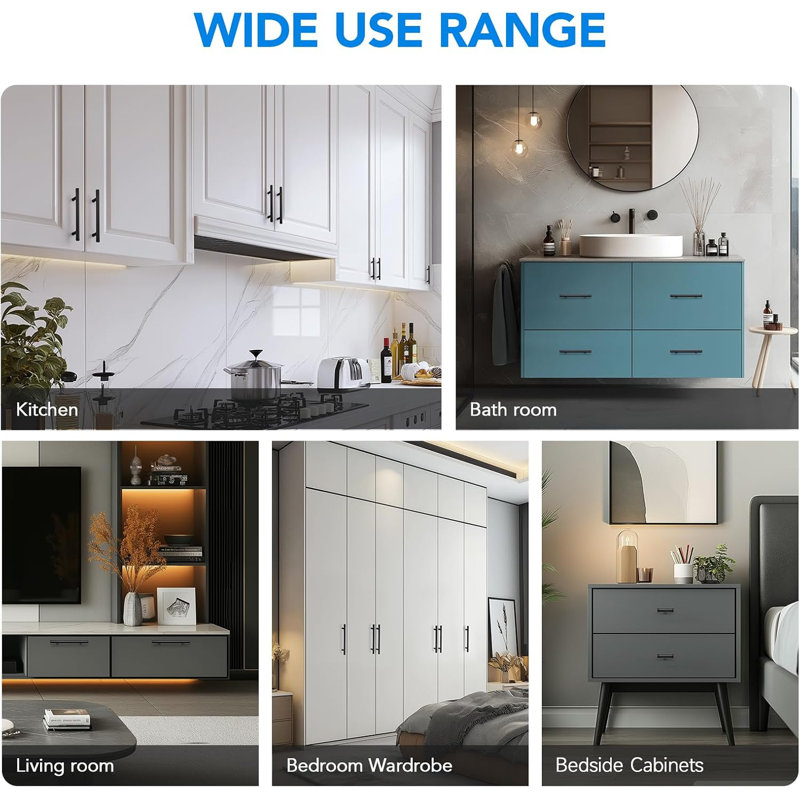 Poignées d'armoire en acier inoxydable noir mat, paquet de 60, poignées de tiroir espacées pour la cuisine, la salle de bain, la commode, durables et résistantes à la rouille