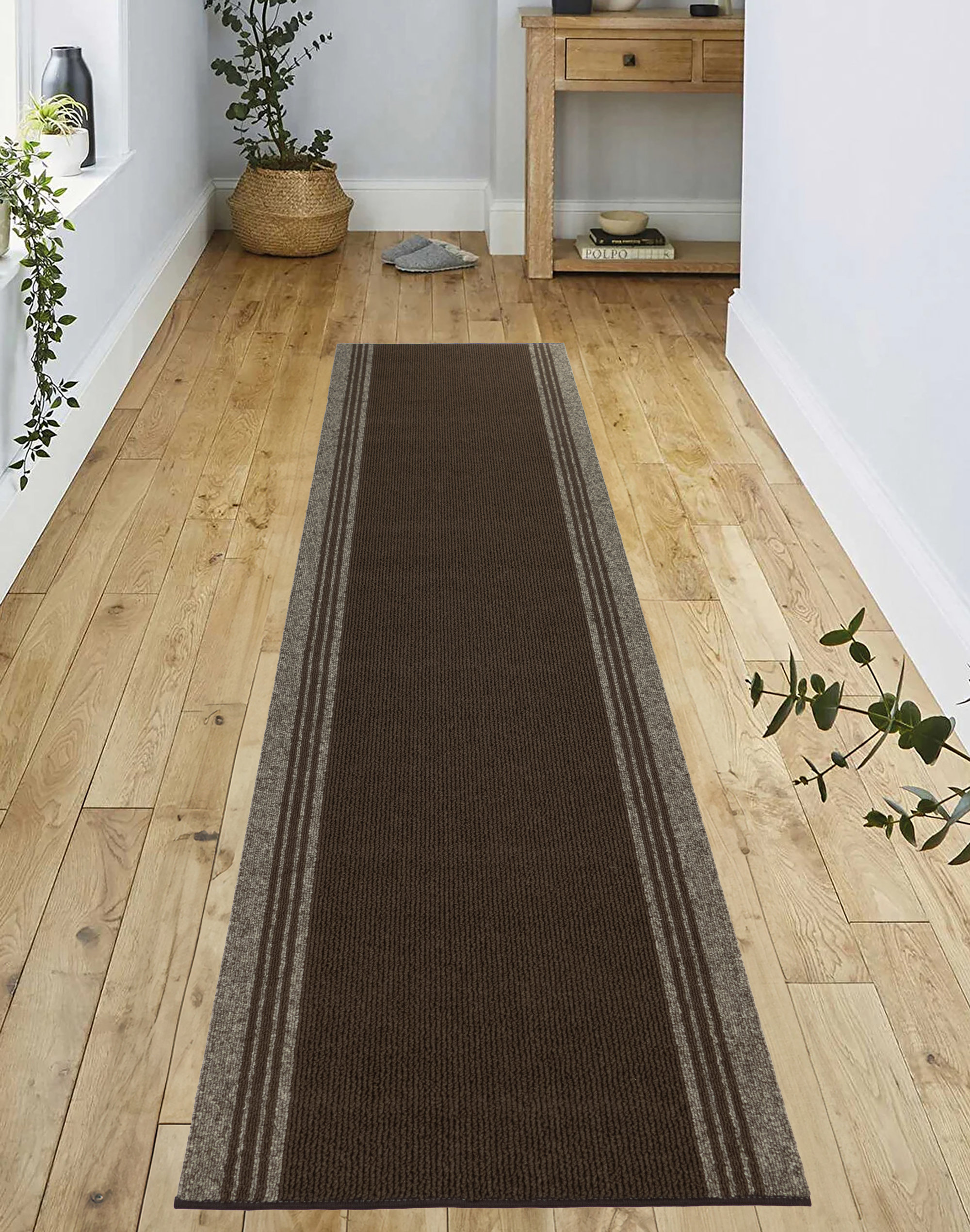 Purhome Custom Size Runner Rug Solid Border Brown Berber Style Indoor ...