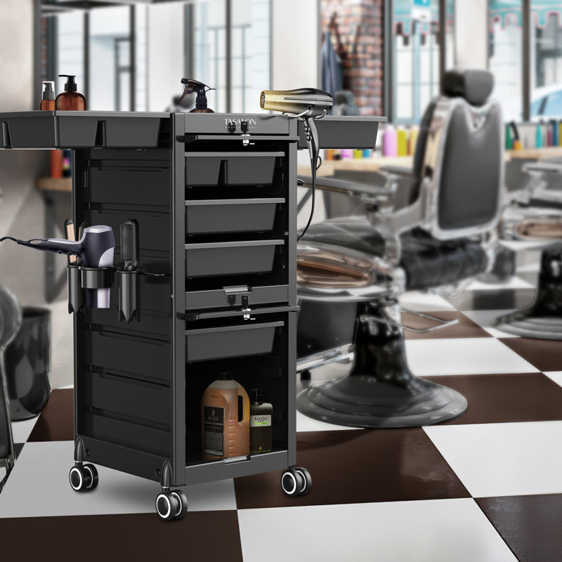 Caelean Salon Trolley Cart with Drawers, Lockable Doors and Tool Holder