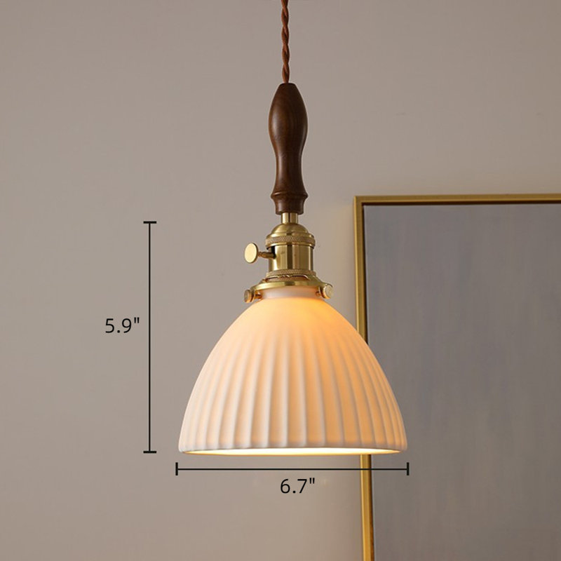 Angello 1 - Light Ceramic Pendant Light with Rubber-wood Deco