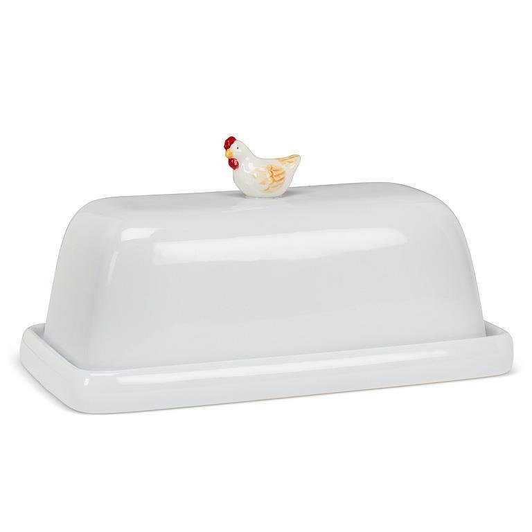 Rectangular Covered With Hen Handle Butter Dish