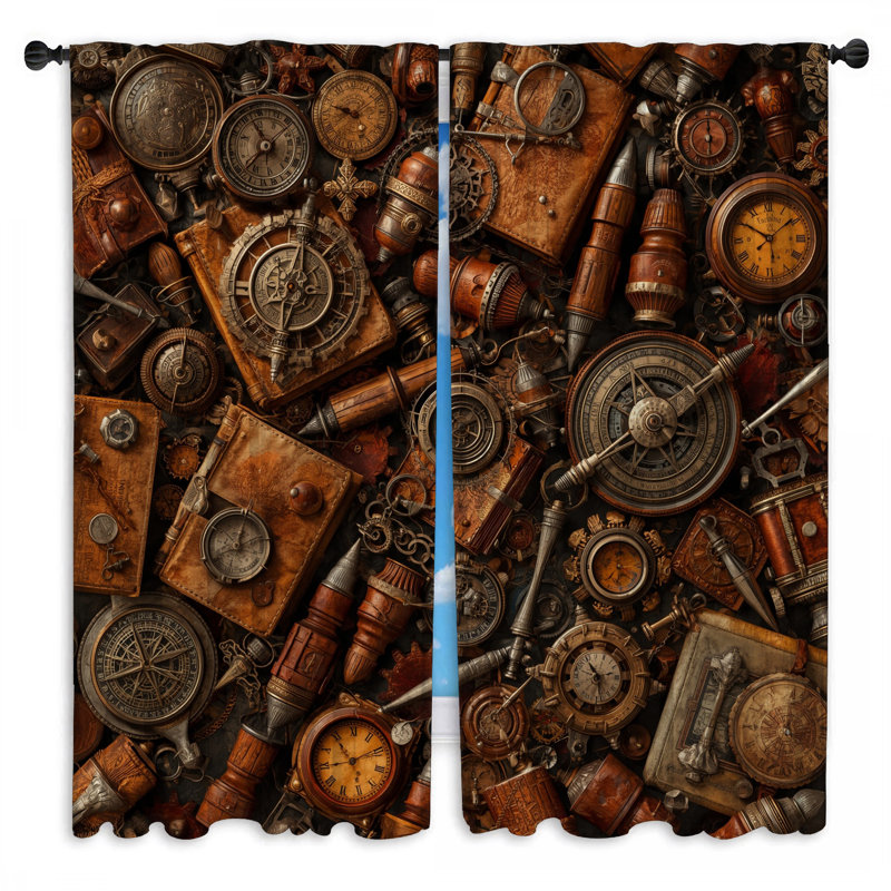 Rideaux de fenêtre Steampunk Gears And Clocks, 80 po x 52 po - 2 panneaux, Sheer