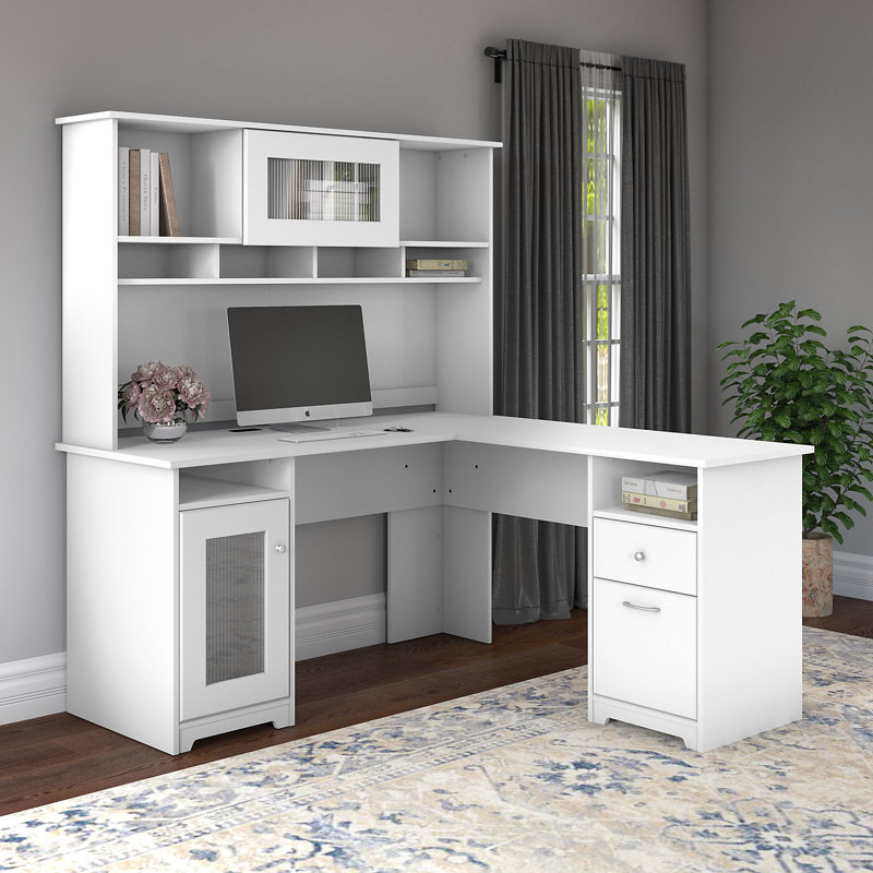 Ozro L-Shaped Executive Desk, White