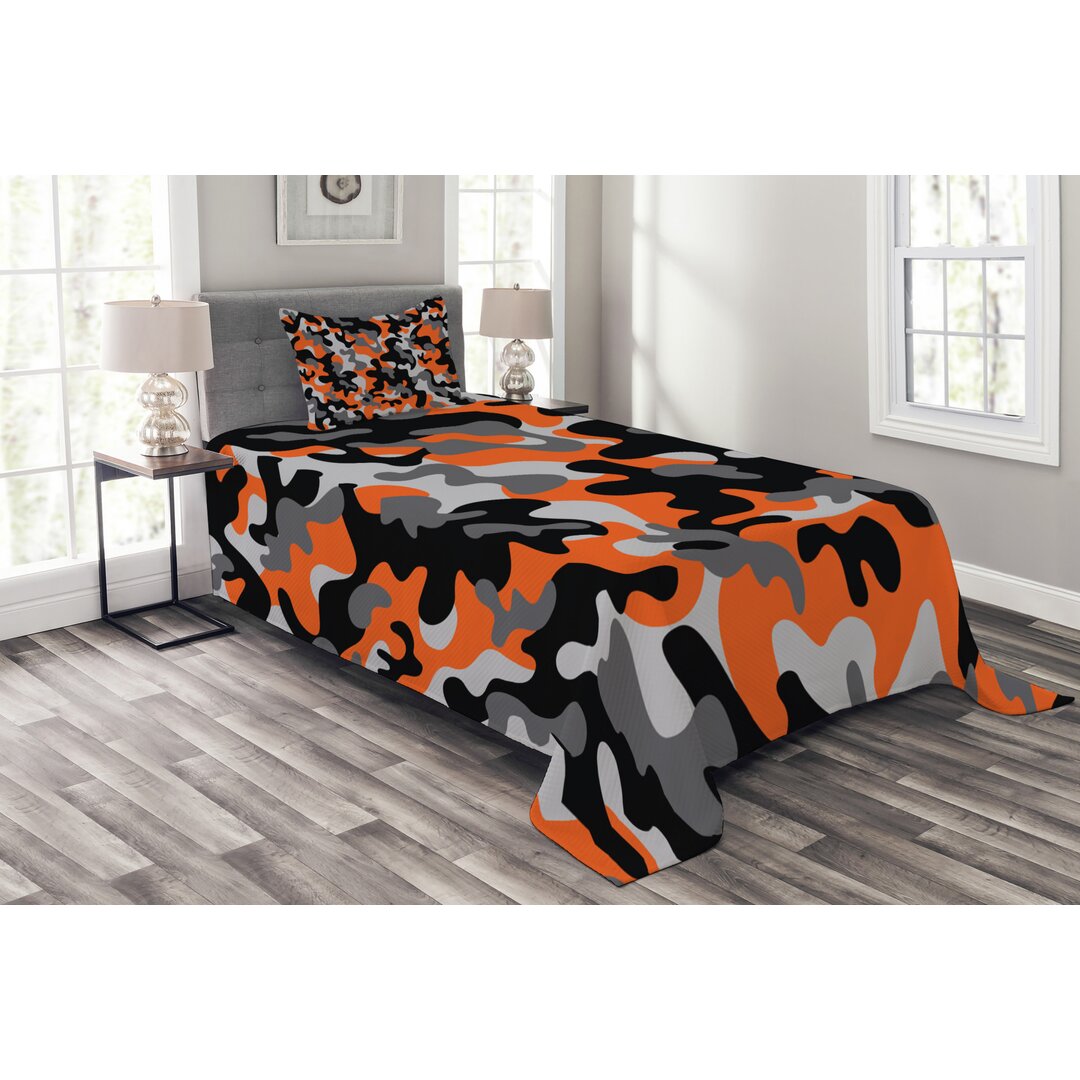 Gestepptes Bettdecken-Set, Modernes Design, Camo, Orange Grau Schwarz