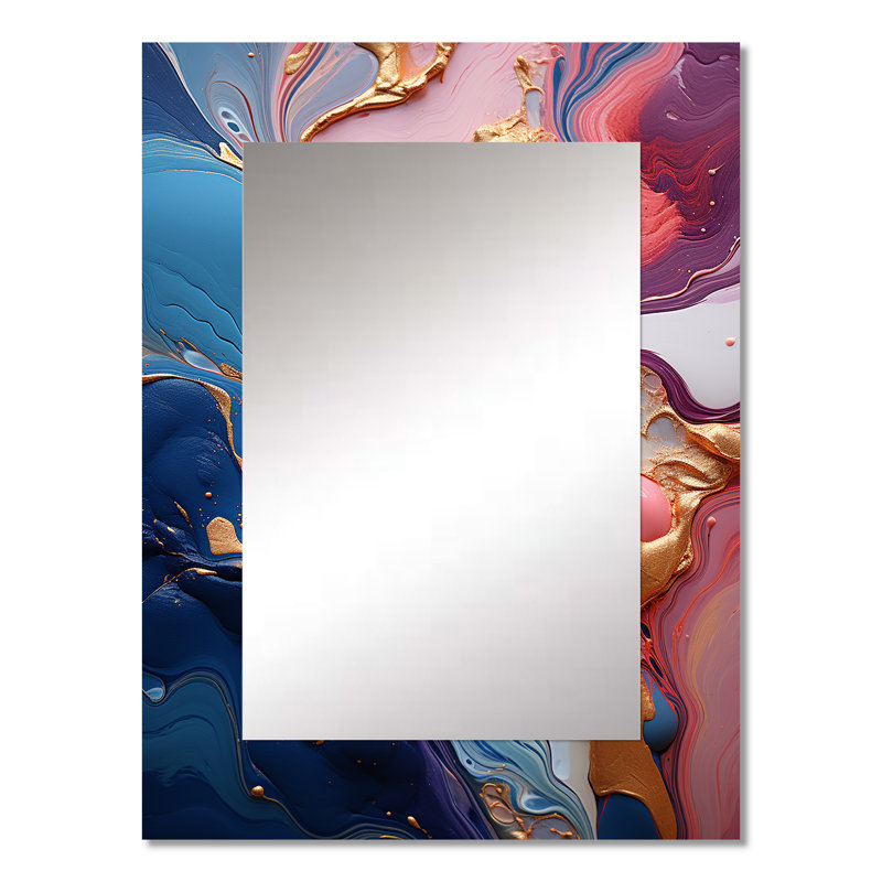 Trippy rose bleu abstrait liquide encre III - grand miroir mural à encre liquide, 32 po x 24 po