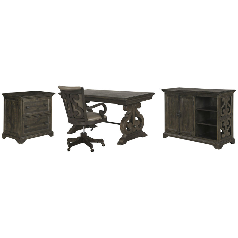Bureau d'écriture avec chaise, classeur latéral et support pour imprimante, 4 pièces: bureau, chaise, 2 armoires