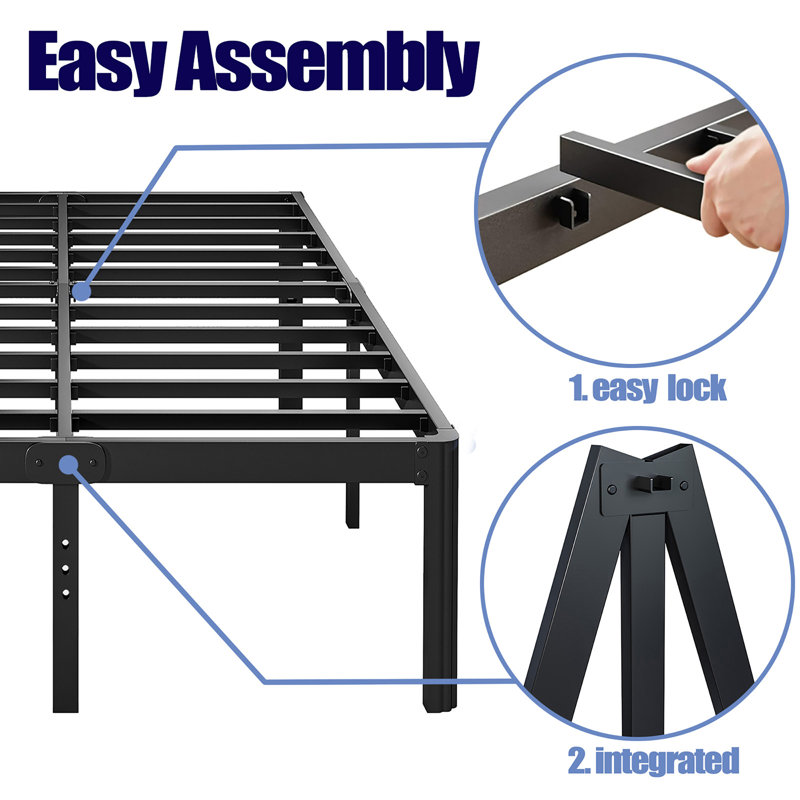 Millwood Pines Roseann 18'' Heavy Duty Steel Platform Bed Frame with Round Corners, No Box Spring Needed, Noise Free