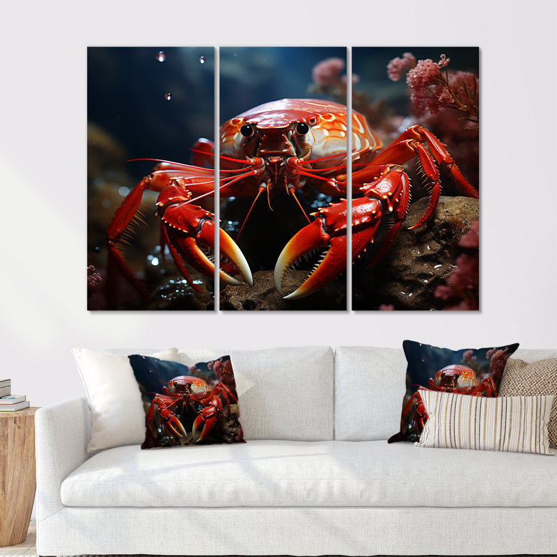 «Modern Modern Red Mantis», ensemble d'impression d'art mural corail sous l'eau, H 32 po x l 48 po