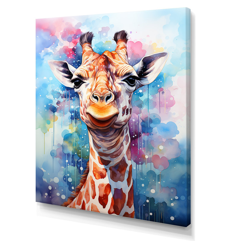 Portrait de girafe Pop Art - Reproduction d'art mural girafe, H 20 po x l 12 po x P 1 po, Toile tendue
