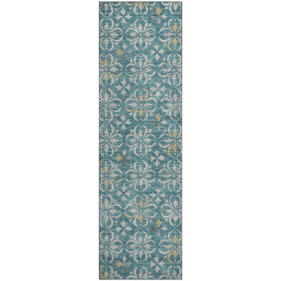 Premium Machine Washable Prisco Teal Rug