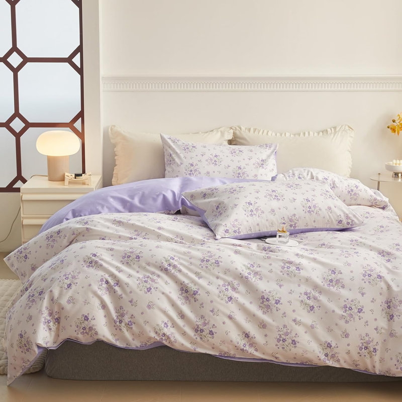 Microfiber Comforter Set, Twin XL Comforter + 2 Standard Shams, Light Pink Floral