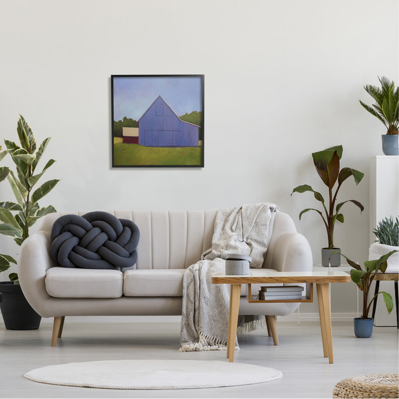 «Country Barn Grassland Landscape» encadré sur bois par Carol Young, peinture, Giclée encadrée noir minuit