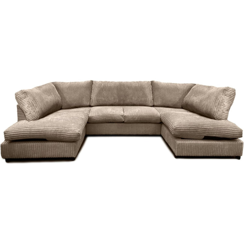 U-Shape High Back Cushion Fabric Sectional Sofa, Beige