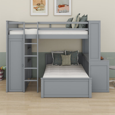 Bunk Bed With A Stand-Alone Bed, Shelves,Desk And Wardrobe
