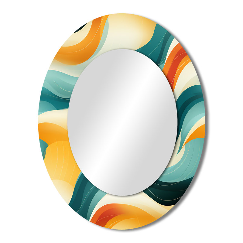 Mod Wave Revival - miroir mural Mid-Century, miroir Mid-Century moderne, impression sur métal, H 43 po x l 33 po, Ovale