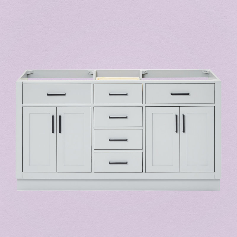 60" Double Bathroom Vanity Base Only, Gray, Matte Black