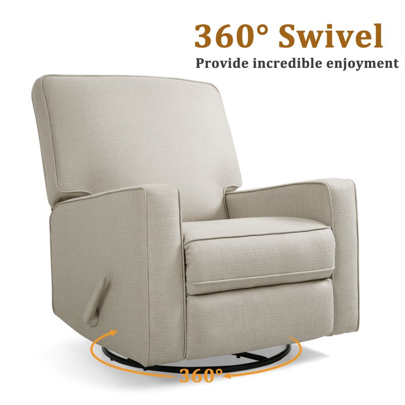 Beige Linen Swivel Recliner Armchair with High Back