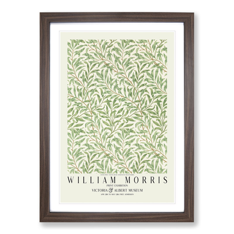 Willow Bough with Border by William Morris - Picture Frame Painting on MDF, 48cm H x 36cm W x 2cm D, Walnut Framed