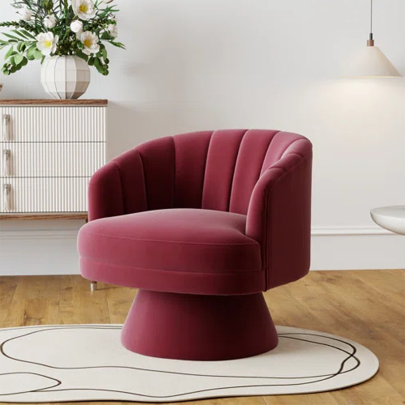 Murrow Velvet Swivel Barrel Chair, Red