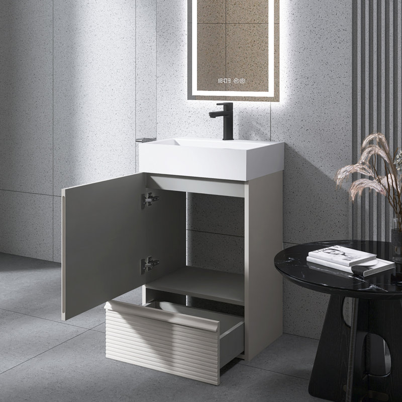 Meuble-lavabo autoportant moderne rayé 20 po avec lavabo en céramique