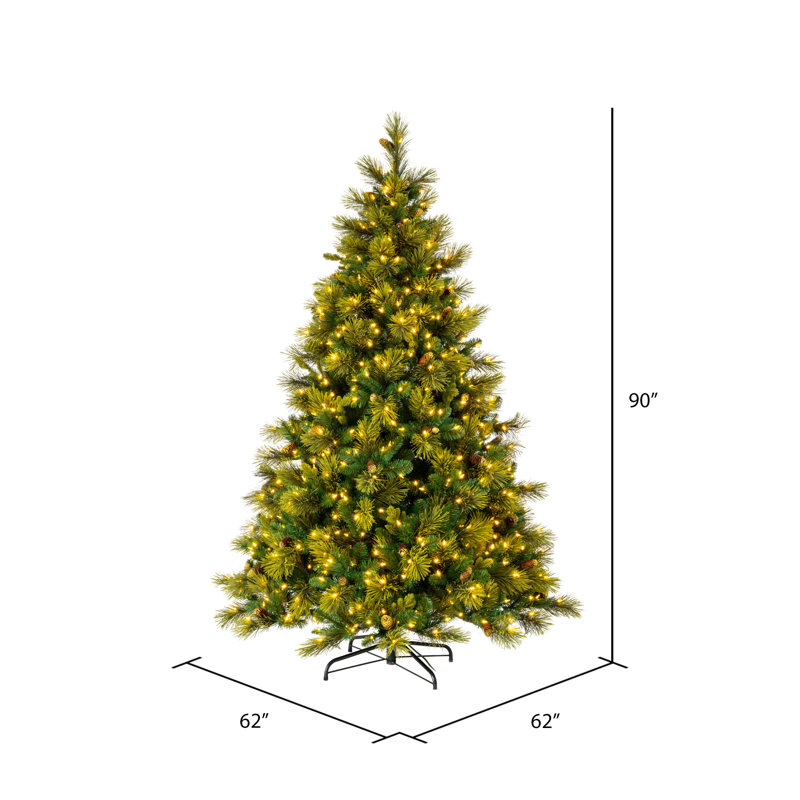 90'' H Green Realistic Fir Flocked/Frosted Christmas Tree with 850 LED Lights, 7.5' H