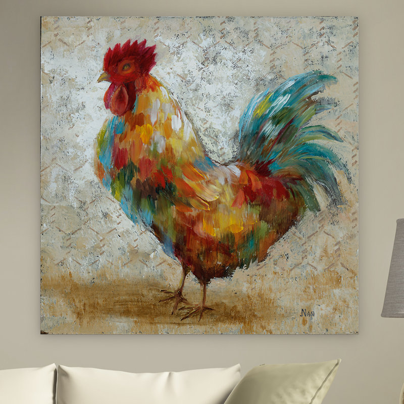 « original coq ii », reproduction de peinture à l’huile sur toile tendue, H 40 po x l 40 po x p 1,5 po