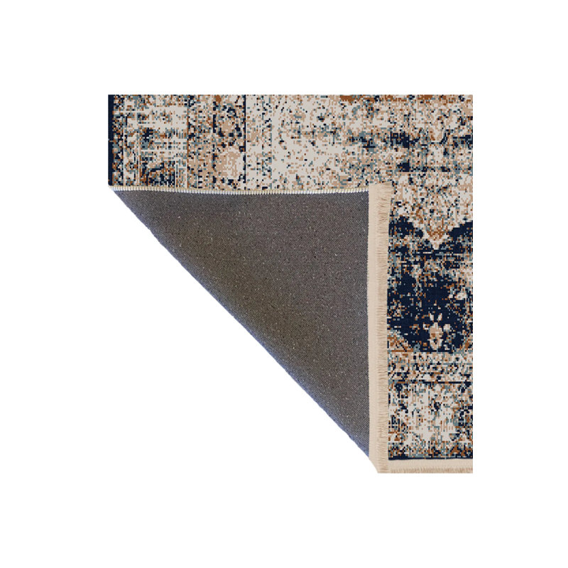Tapis décoratif à motif traditionnel bleu marine et beige, Rectangle 4 pi 11,06 po x 7 pi 6,55 po