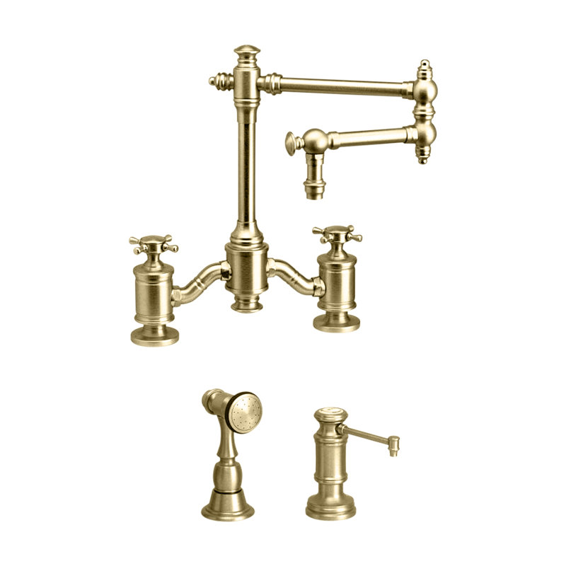 Towson Bridge Faucet - 12" Articulated Spout, Antique Brass