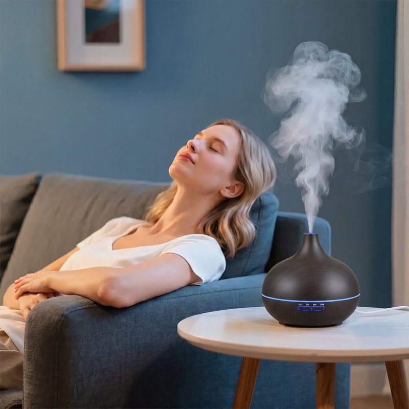 Wood Grain Ultrasonic Essential Oil Diffuser, Black