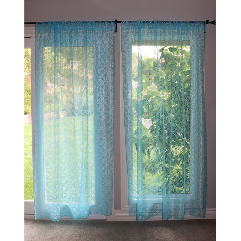 Pateros Lace Sheer Curtain Single Panel, Aqua, 58" W x 63" L