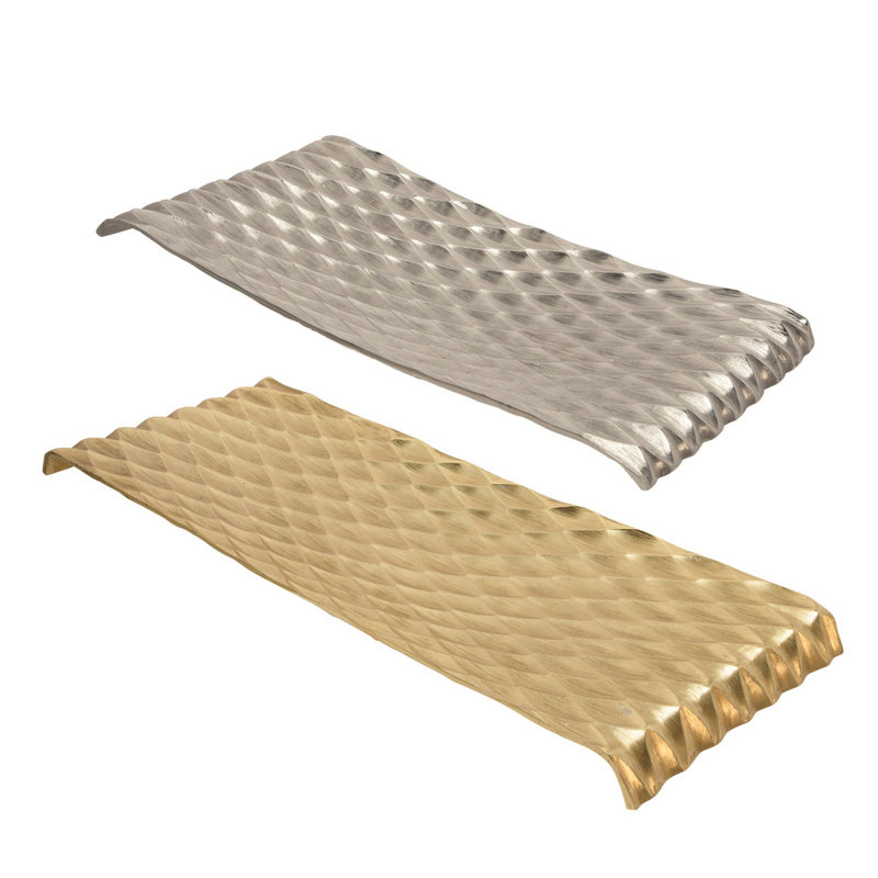 Plateaux en métal martelé Elegance, finition dorée et argentée, fabrication artisanale en aluminium - 32 po x 2 po x 12 po