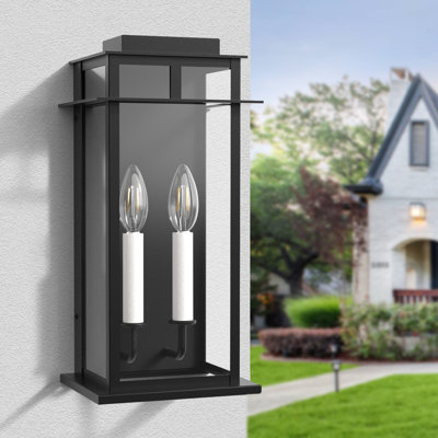 Applique murale d'extérieur 2 lumières H 15,6 "en fer trempé noir ETL avec crépuscule à l'aube