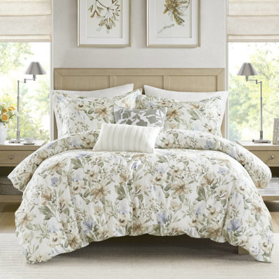 5 pièces de literie en coton très grand / très grand avec un imprimé floral rafraîchissant, 100% naturel pour une respirabilité et un toucher doux luxueux, une douceur saturée de 300 g / m², une couverture supplémentaire, un sommeil douillet,